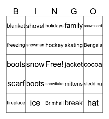 Winter Break Bingo Card