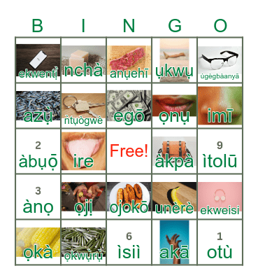 Simple Ìgbò Words Bingo Card
