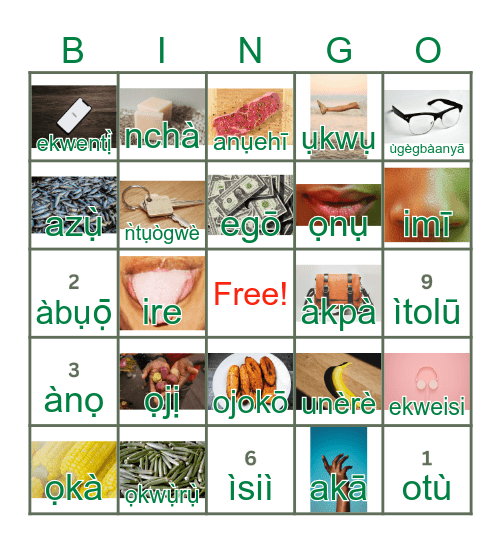 Simple Ìgbò Words Bingo Card