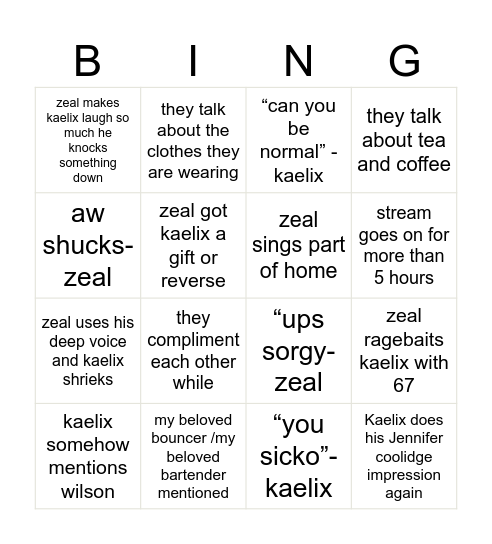 Zealix Off-Collab Bingo Card