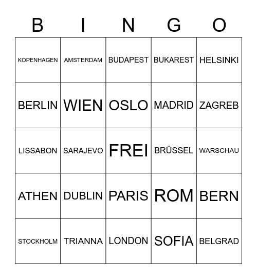 EUROPEAN CAPITAL CITIES Bingo Card
