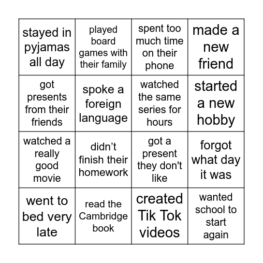 After Christmas BINGO Card