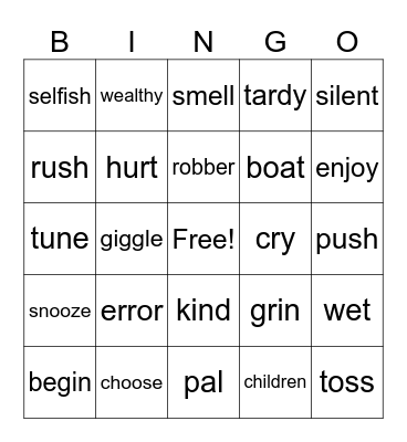 Winter Synonyms BINGO Card