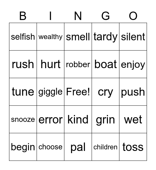 Winter Synonyms BINGO Card