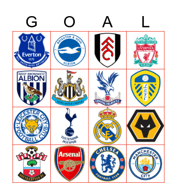 Premier League Bingo Card
