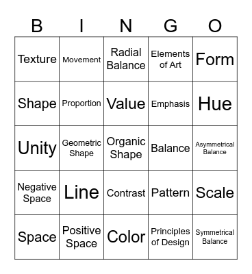 Elements of Art & Principles of design Bingo Card