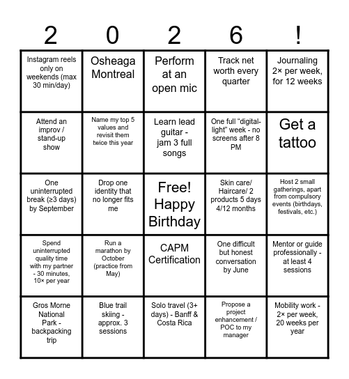 2026 Bingo Card Bingo Card