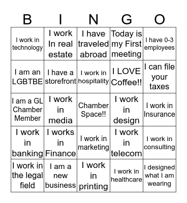 Networking Bingo Card