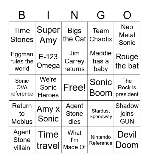 Sonic 4 (CD) Bingo Card