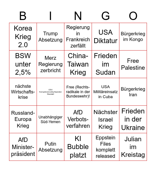 2026: Wir werden alle sterben Bingo Card