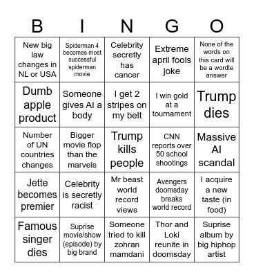 My 2026 predictions Bingo Card