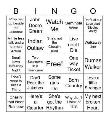 90's Country Game 2 Bingo Card