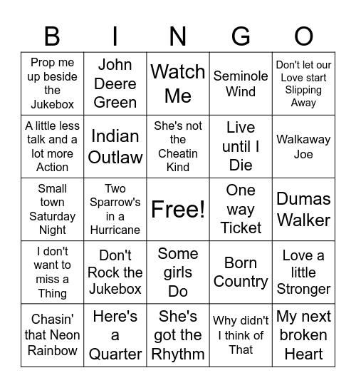 90's Country Game 2 Bingo Card