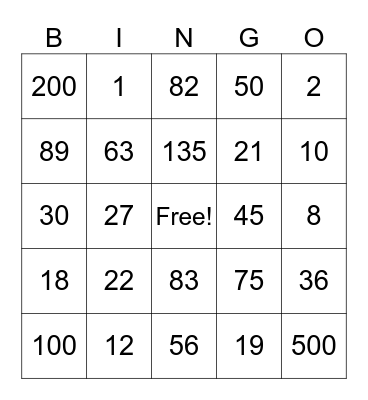 Math Stars Bingo Card