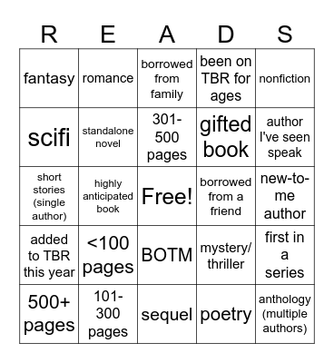 Read My Shelf Bingo Card