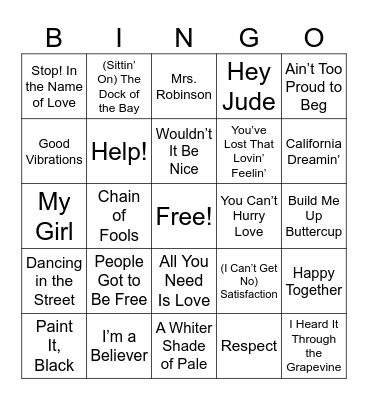 Songs from Our Era Bingo Card