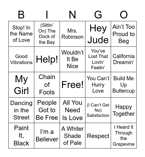 Songs from Our Era Bingo Card