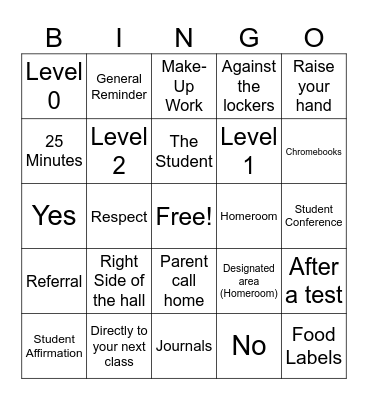 Classroom + School Rules Bingo Card