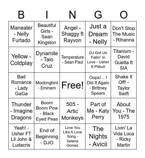 Music Bingo Card