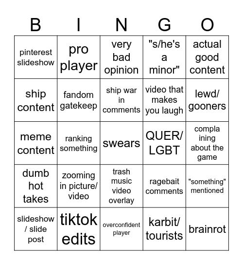 Fandom Bingo Card