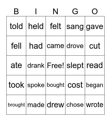 Simple Past Verbs Bingo Card