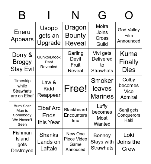 One Piece Bingo Card