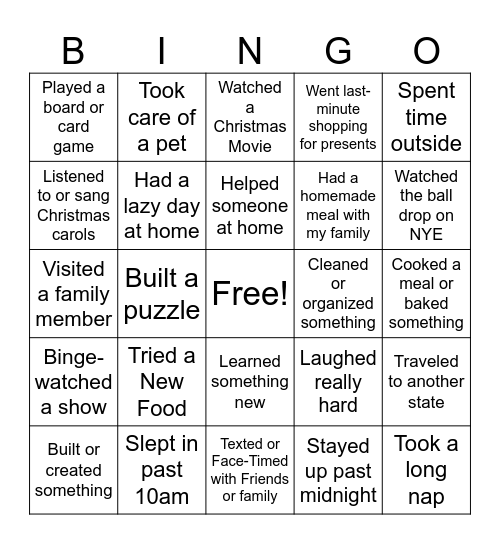 Back From Break Bingo Card