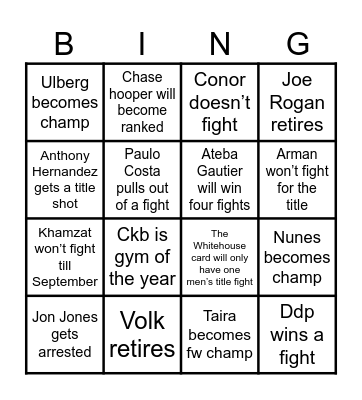 Ufc Bingo Card