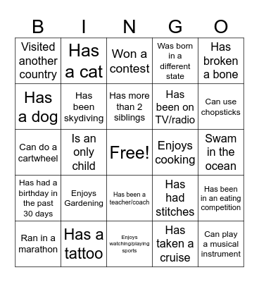 Icebreaker Bingo Card