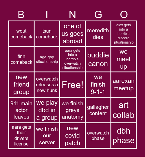 aarex 2026 bingo Card