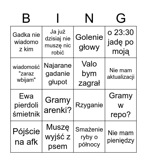 Bagin Bingo Card