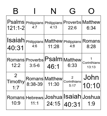 Bible Verses Bingo Card