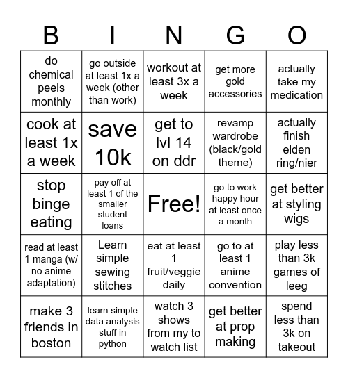 Alyssa's 2026 Goals Bingo Card