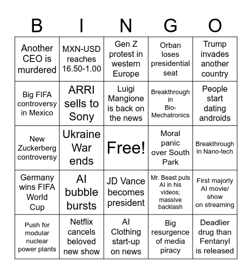 2026 Bingo Card