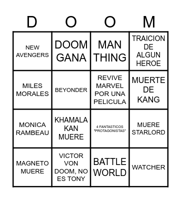 DoomsDay Bingo Card