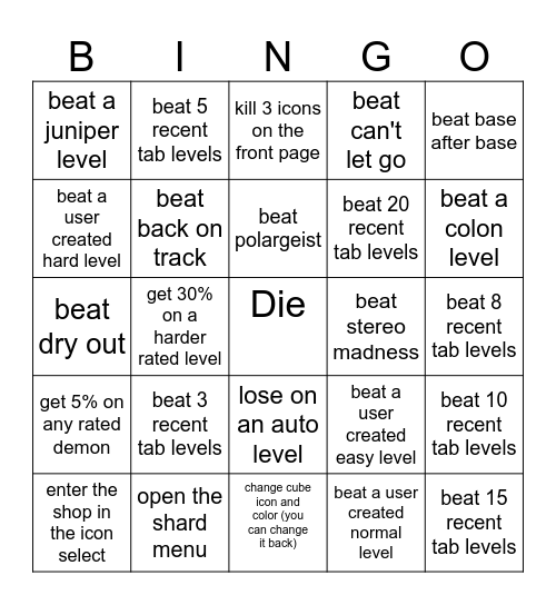 gd blackout bingo o=ni x=no Bingo Card