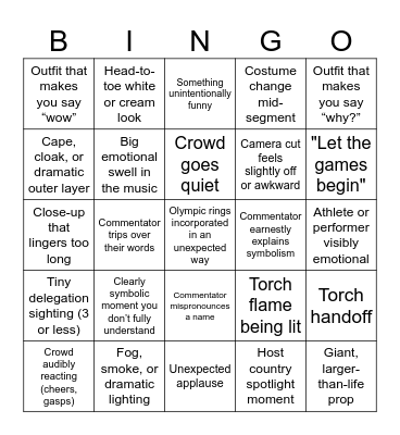 Opening Ceremonies BINGO Card