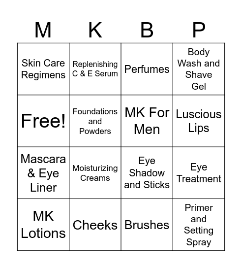 Mary Kay Beauty Bingo Card