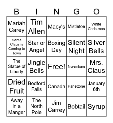 Christmas Trivia Bingo Card