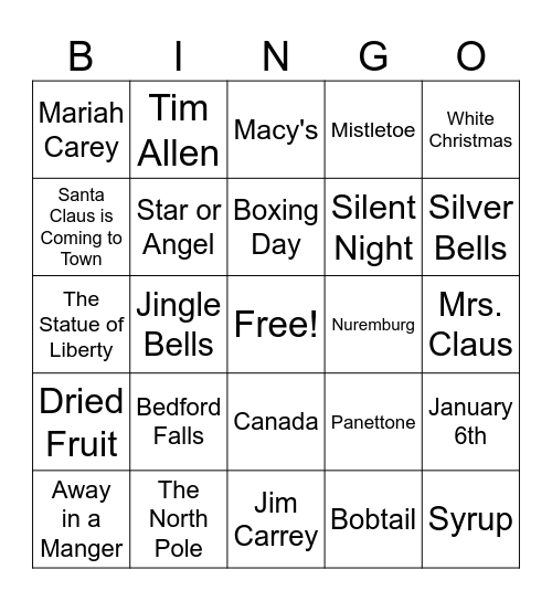 Christmas Trivia Bingo Card