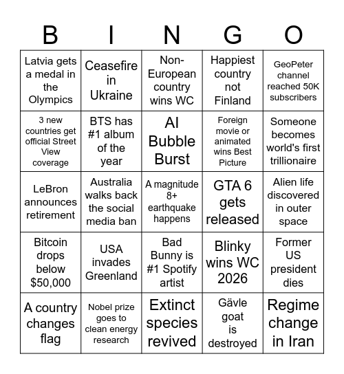 2026 Bingo Card