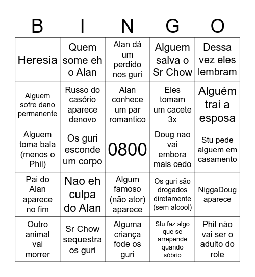 The Hangover III Bingo Card