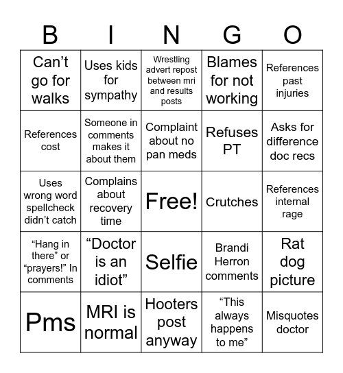 MRI Bingo Card