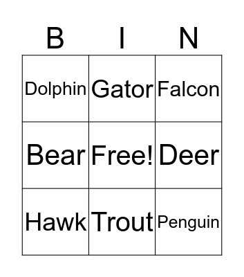 Animal Bingo Card