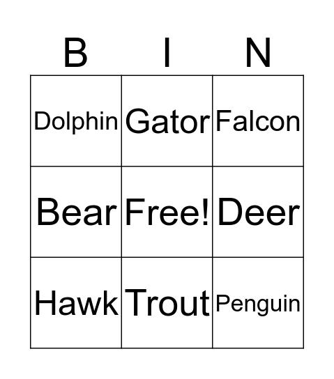 Animal Bingo Card