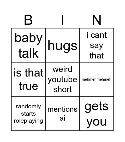 fancytutle bin Bingo Card