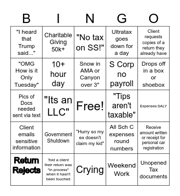 Tax Season Bingo Card