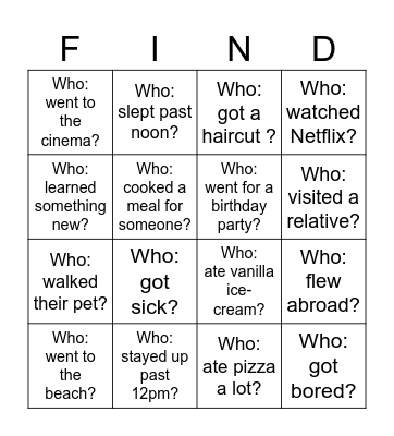 Back-to-School Bingo - What did you do over the holiday? Bingo Card