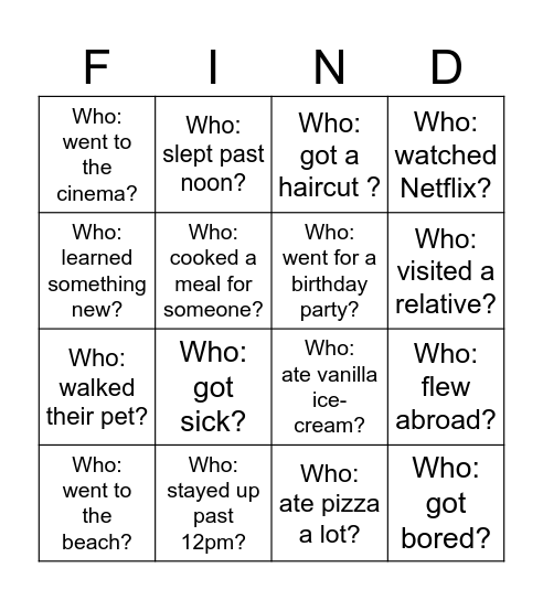 Back-to-School Bingo - What did you do over the holiday? Bingo Card