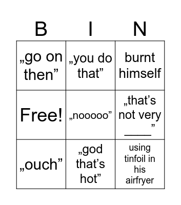 Luke cooking Bingo Card